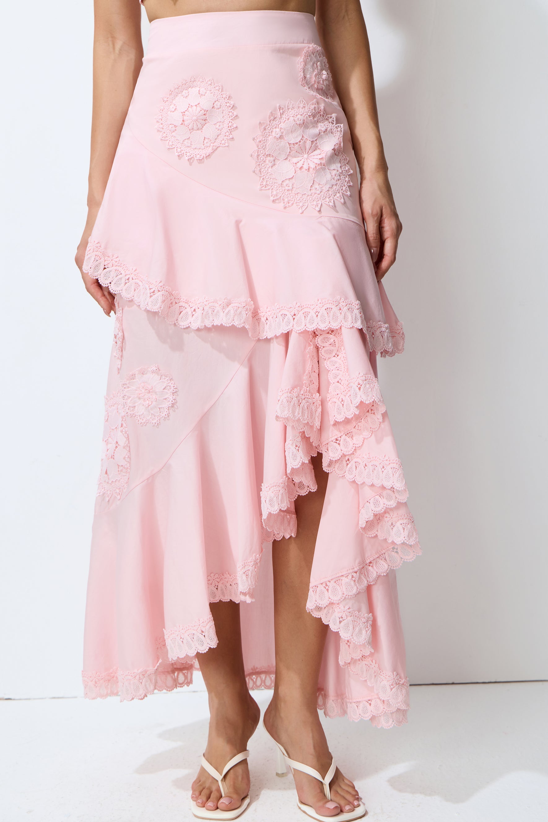 Always Lovely Pink Ruffled Lace Crop Top & Tiered Skirt Set