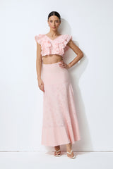 Made for Sunshine Pink Eyelet Embroidery Ruffled Crop Top & Skirt Set