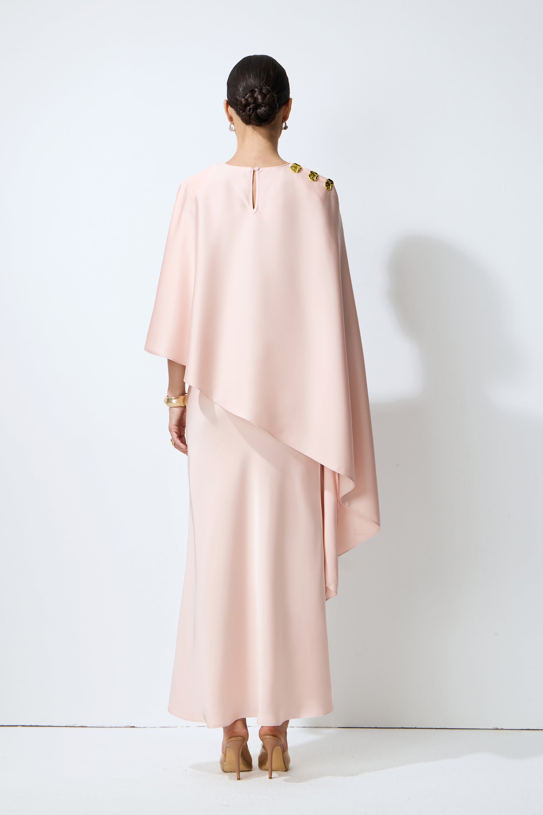 Effortless Elegance Pink Draped Cape Top & Maxi Skirt Set
