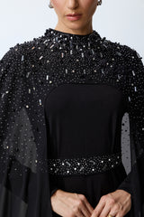 Luxe Simplicity Black Pearl Embellished Cape & Dress Set