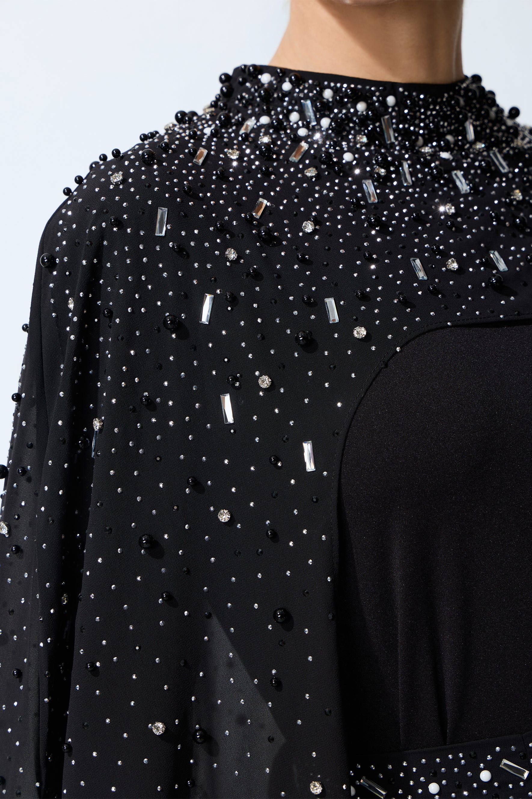 Luxe Simplicity Black Pearl Embellished Cape & Dress Set