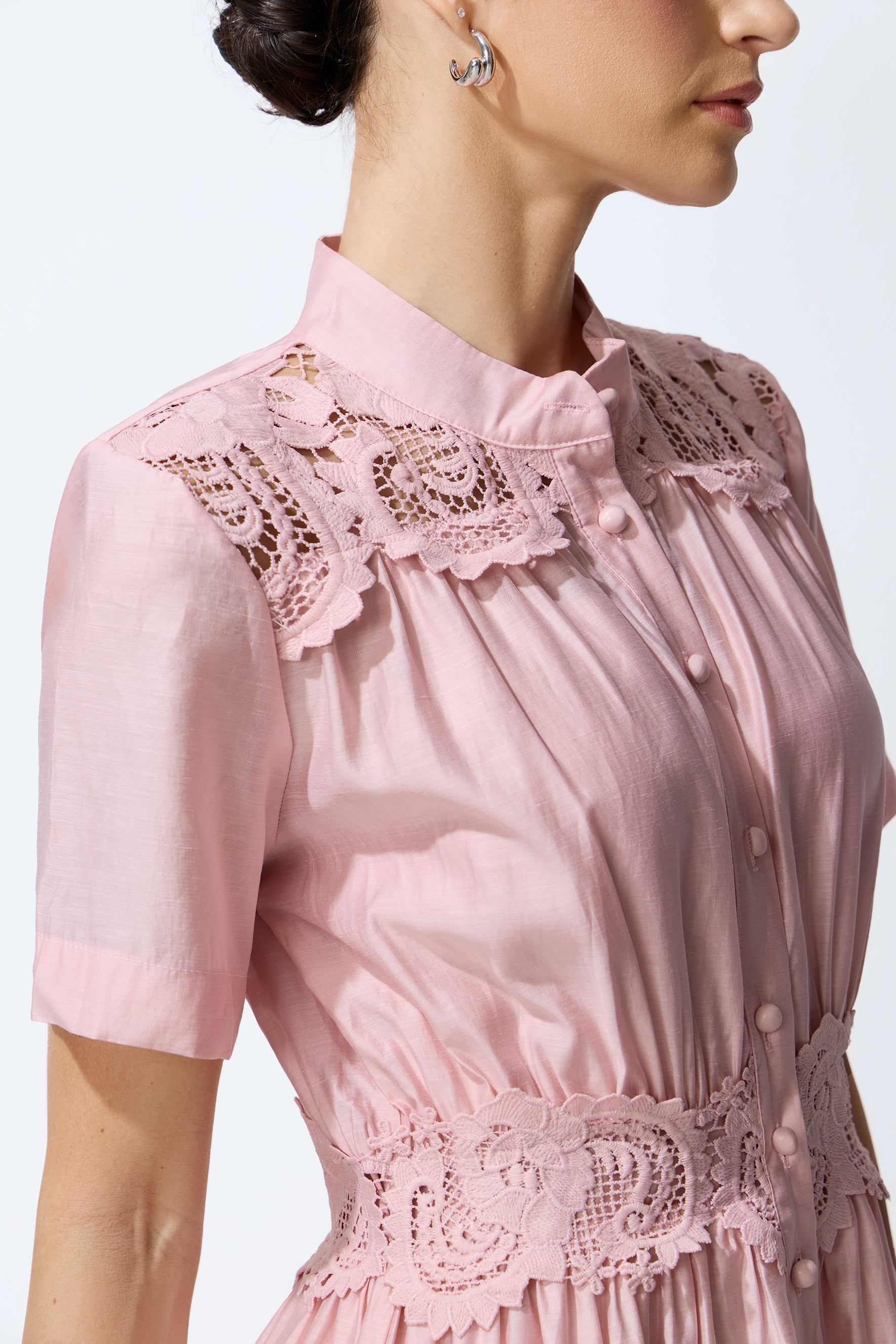 Loveliest Charm Pink Short Sleeve Tiered Lace Maxi Dress