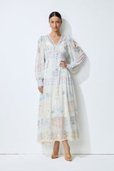 Morning Wanderer White Floral Print V-Neck Maxi Dress