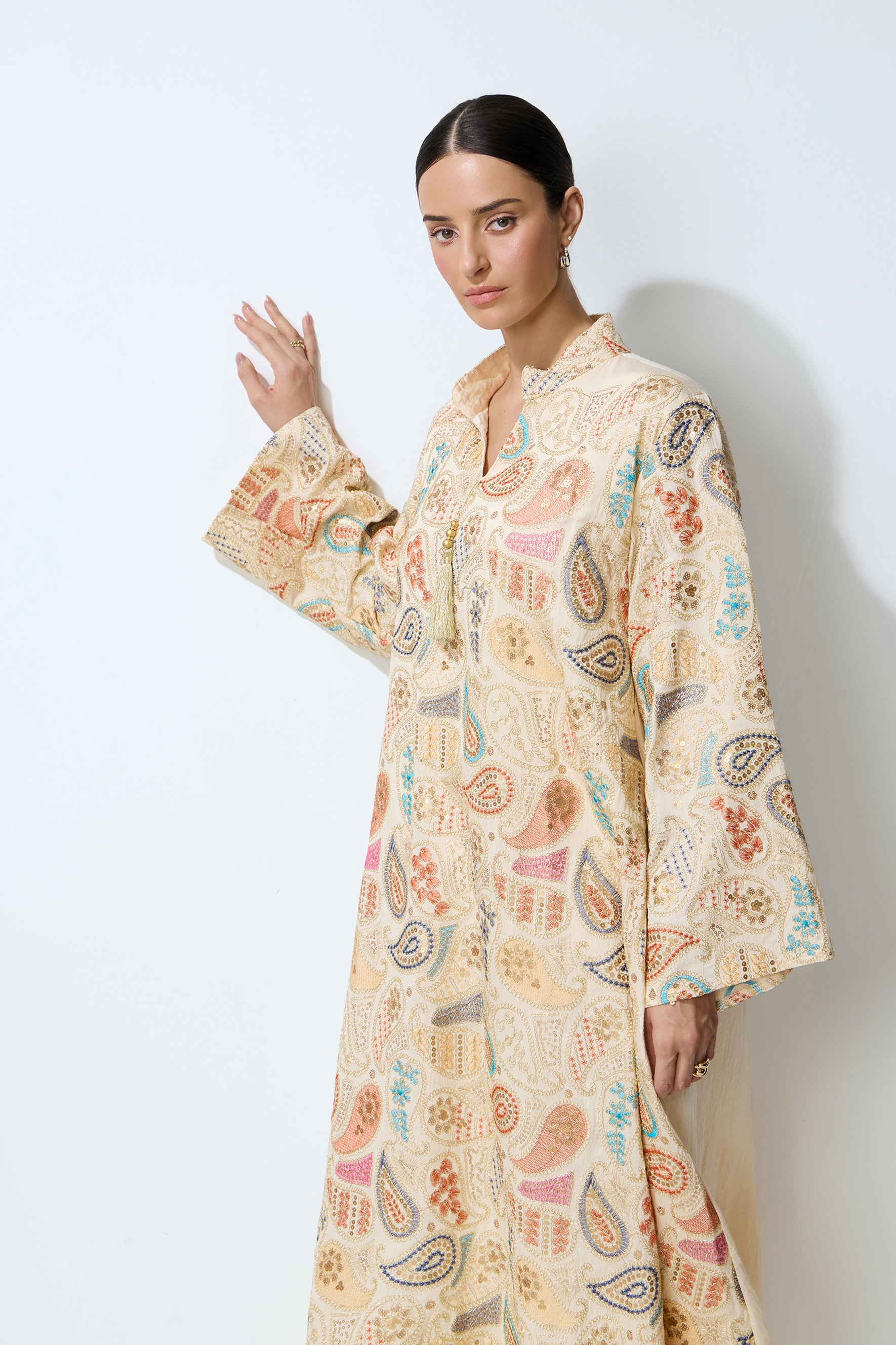 Gentle Prestige Yellow Paisley Print Kaftan Maxi Dress