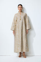 Luxe Evening Grey Geometric Embroidered Kaftan Maxi Dress