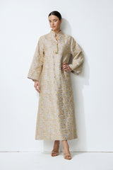 Luxe Evening Grey Geometric Embroidered Kaftan Maxi Dress