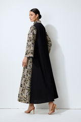Luxe Evening Black Geometric Embroidered Kaftan Maxi Dress