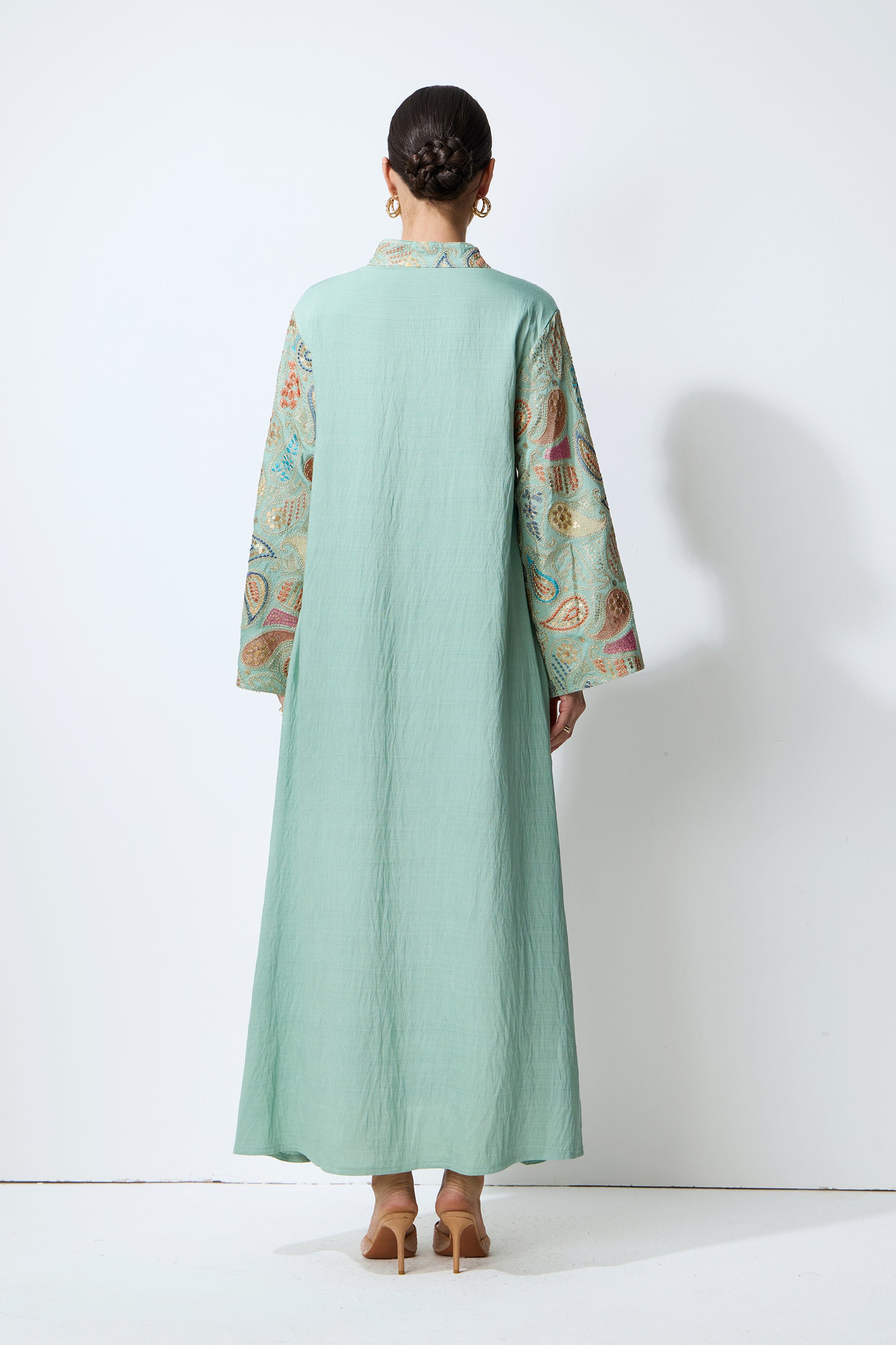 Gentle Prestige Green Paisley Print Kaftan Maxi Dress