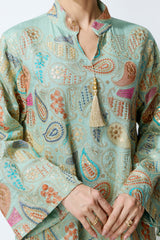 Gentle Prestige Green Paisley Print Kaftan Maxi Dress