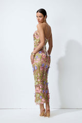 A Blooming Moment Nude Floral Embroidered Strapless Maxi Dress