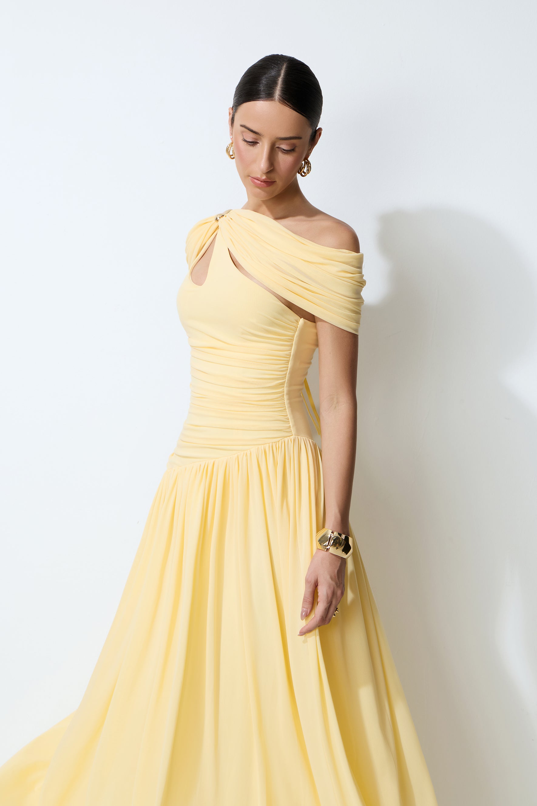 Sweetest Feelings Yellow One Shoulder Cutout Maxi Dress