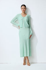 Magic Memory Mint Green Floral Applique Knit Cardigan & Slip Dress Set