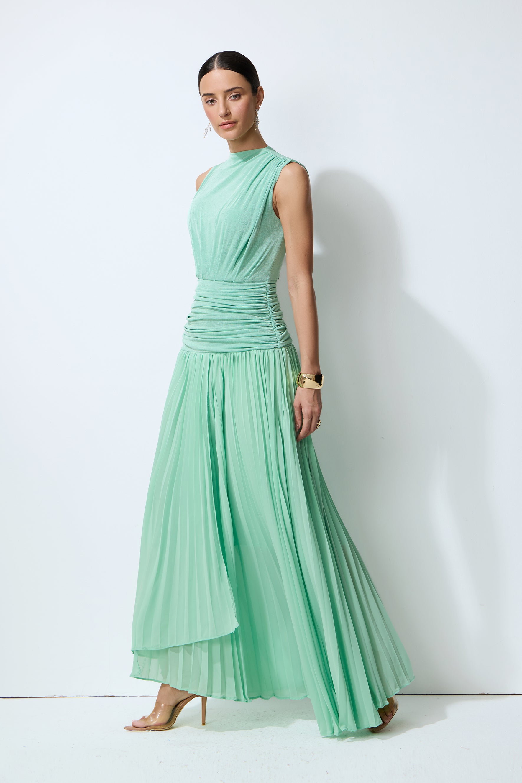 Easy To Love Green Sleeveless Pleated Maxi Dress