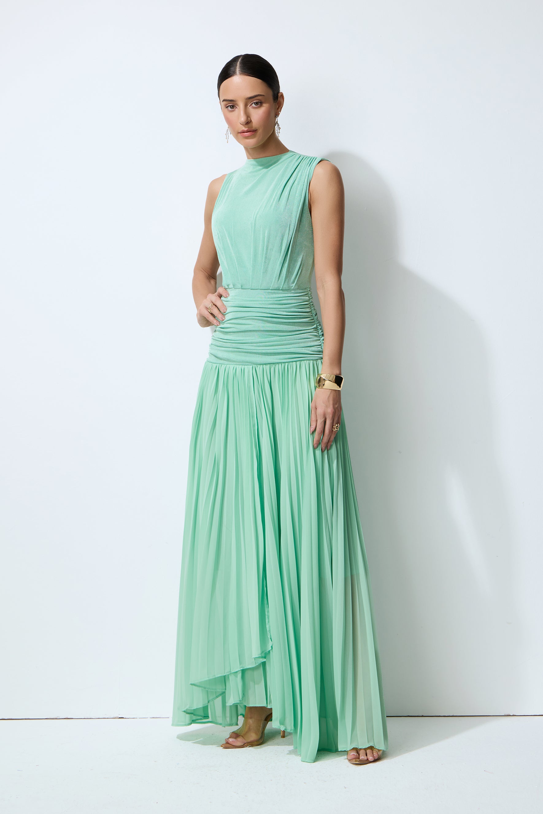 Easy To Love Green Sleeveless Pleated Maxi Dress