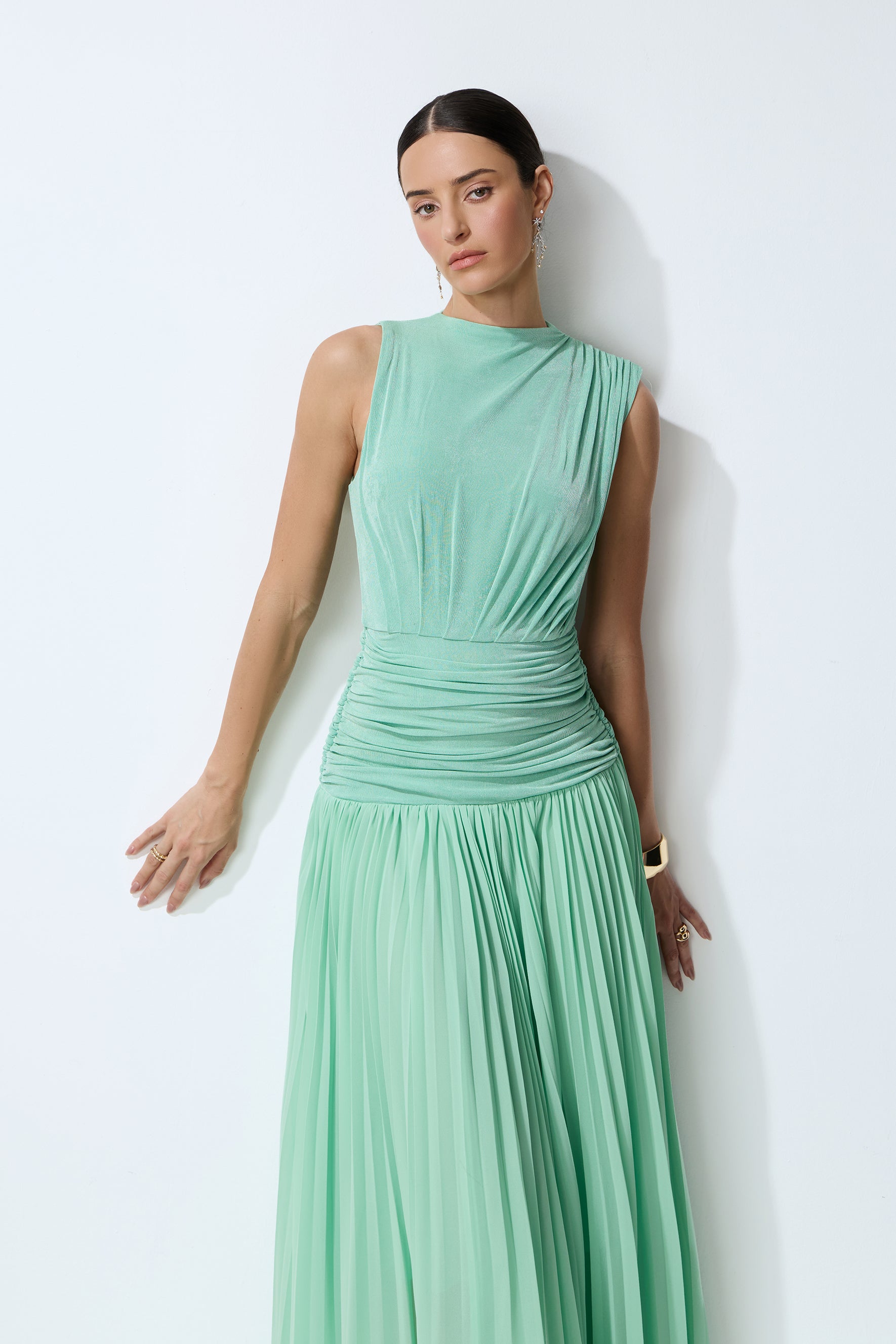 Easy To Love Green Sleeveless Pleated Maxi Dress
