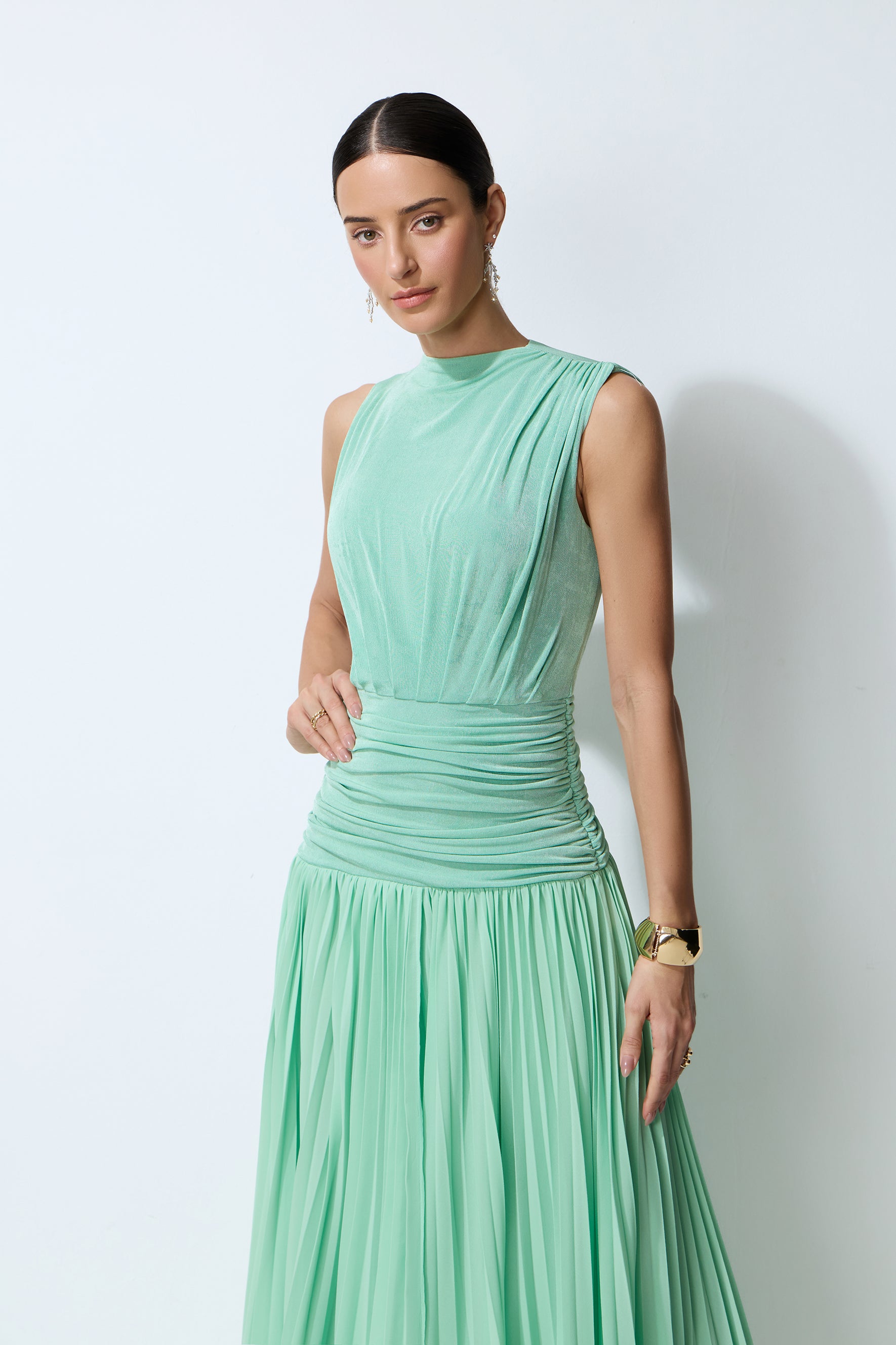 Easy To Love Green Sleeveless Pleated Maxi Dress