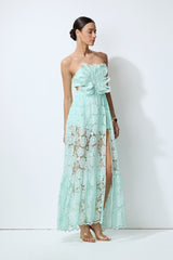 Spring Whisper Mint Flower Applique Lace Maxi Dress