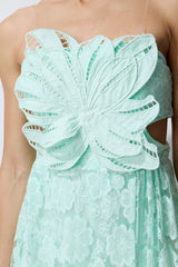 Spring Whisper Mint Flower Applique Lace Maxi Dress