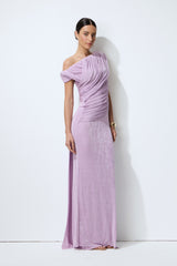 Lavender Nights Purple One Shoulder Ruched Maxi Dress