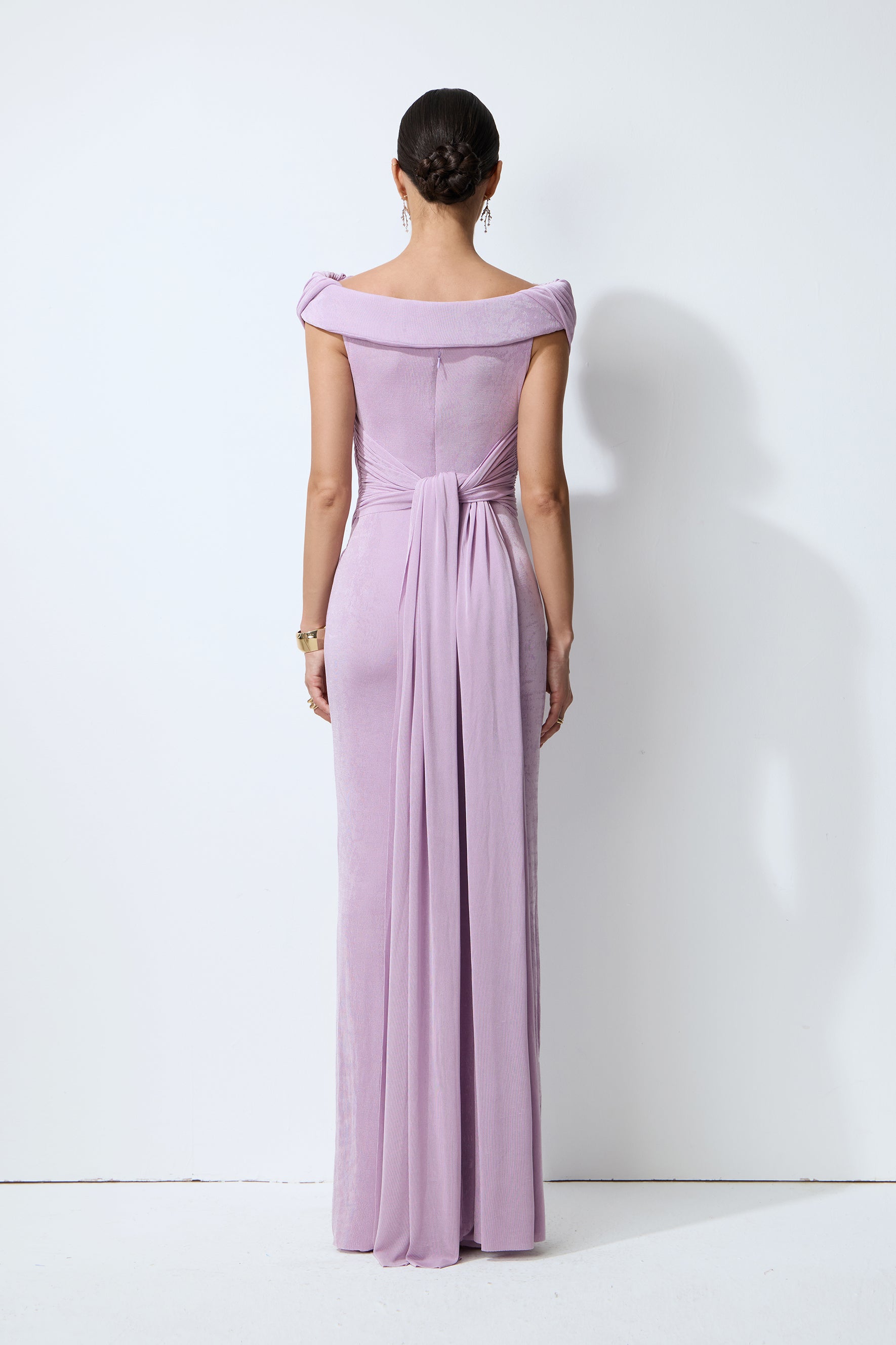 Lavender Nights Purple One Shoulder Ruched Maxi Dress