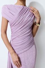 Lavender Nights Purple One Shoulder Ruched Maxi Dress