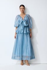 Seaside Darling Blue Striped Bow Crop Top & Skirt Set