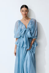 Seaside Darling Blue Striped Bow Crop Top & Skirt Set