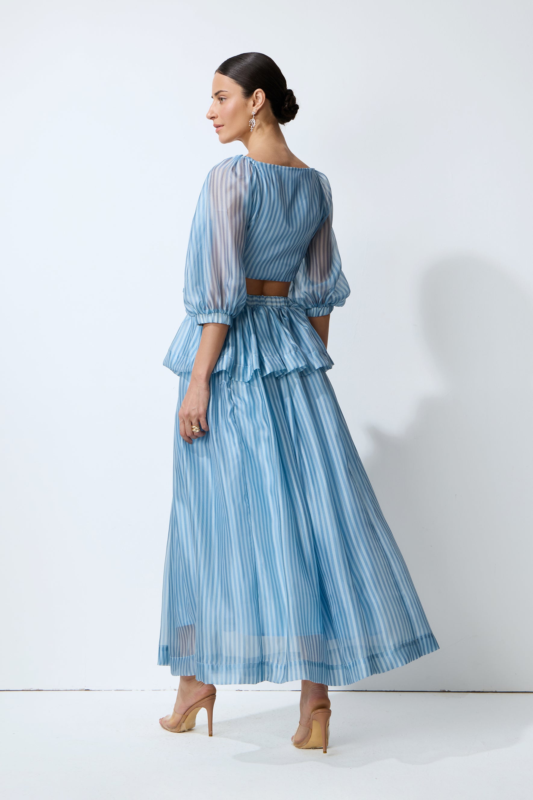 Seaside Darling Blue Striped Bow Crop Top & Skirt Set