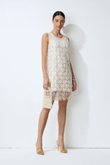 Luxe Nights Beige Beaded Sequin Sleeveless Mini Dress