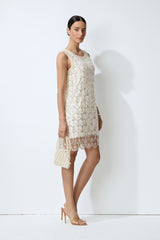 Luxe Nights Beige Beaded Sequin Sleeveless Mini Dress
