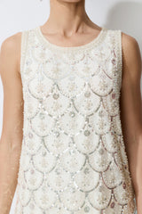 Luxe Nights Beige Beaded Sequin Sleeveless Mini Dress