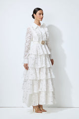 Sunkiss Veil White Sequin Embellished Tiered Lace Maxi Dress