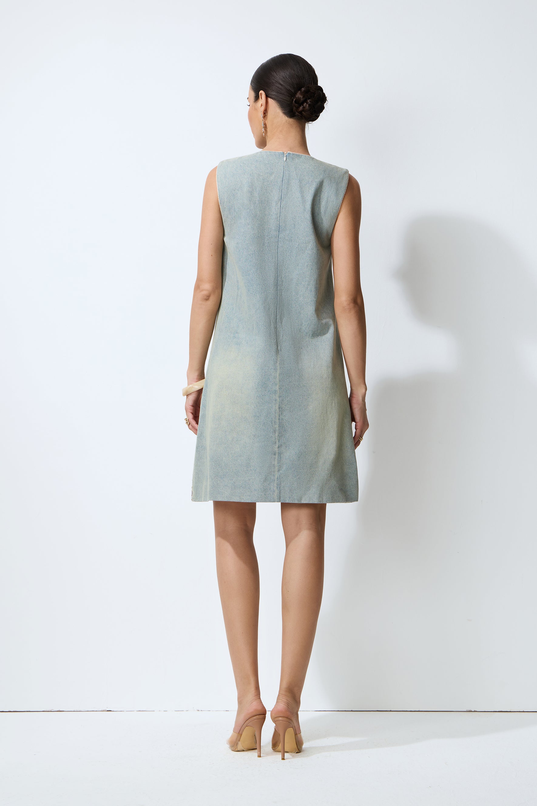 Casual Crush Blue Sequin Embroidered V-Neck Mini Dress