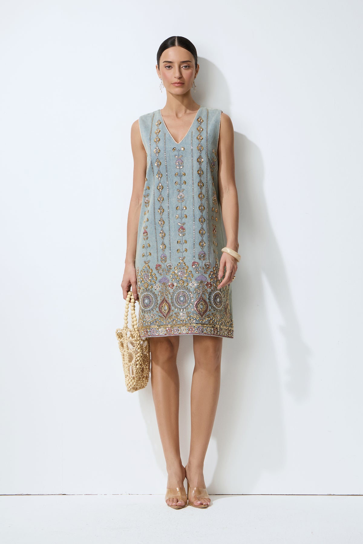 Casual Crush Blue Sequin Embroidered V-Neck Mini Dress