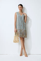 Casual Crush Blue Sequin Embroidered V-Neck Mini Dress