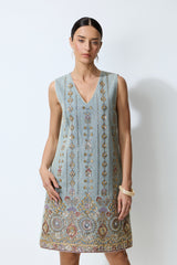 Casual Crush Blue Sequin Embroidered V-Neck Mini Dress