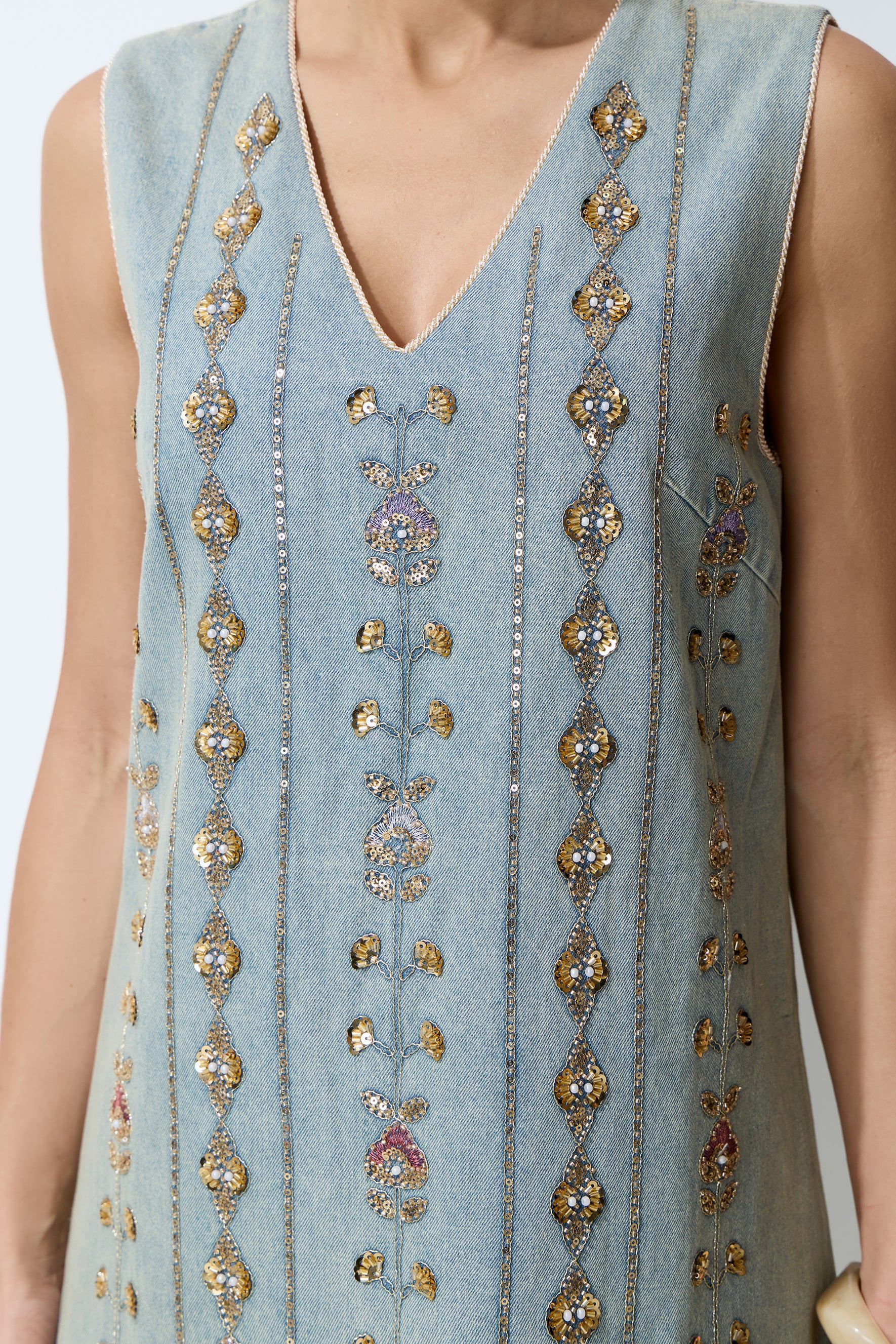Casual Crush Blue Sequin Embroidered V-Neck Mini Dress