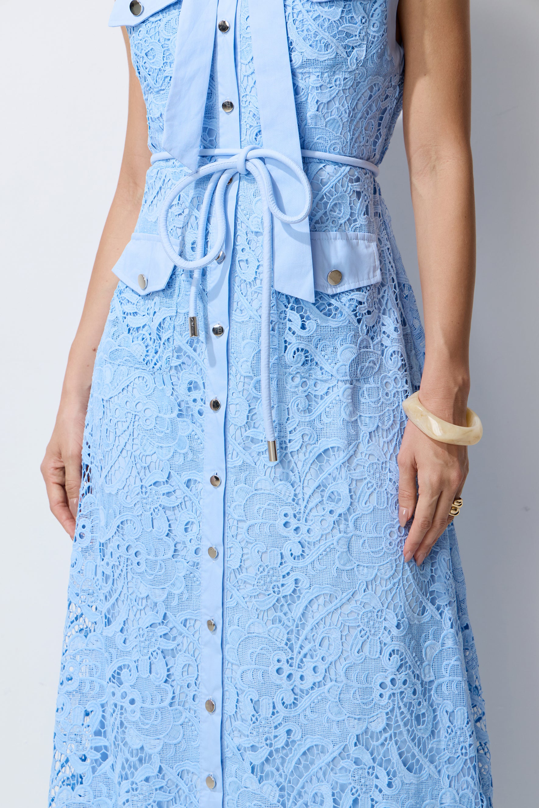 Sweet Glow Blue Bow Neck Cap Sleeve Lace Maxi Dress