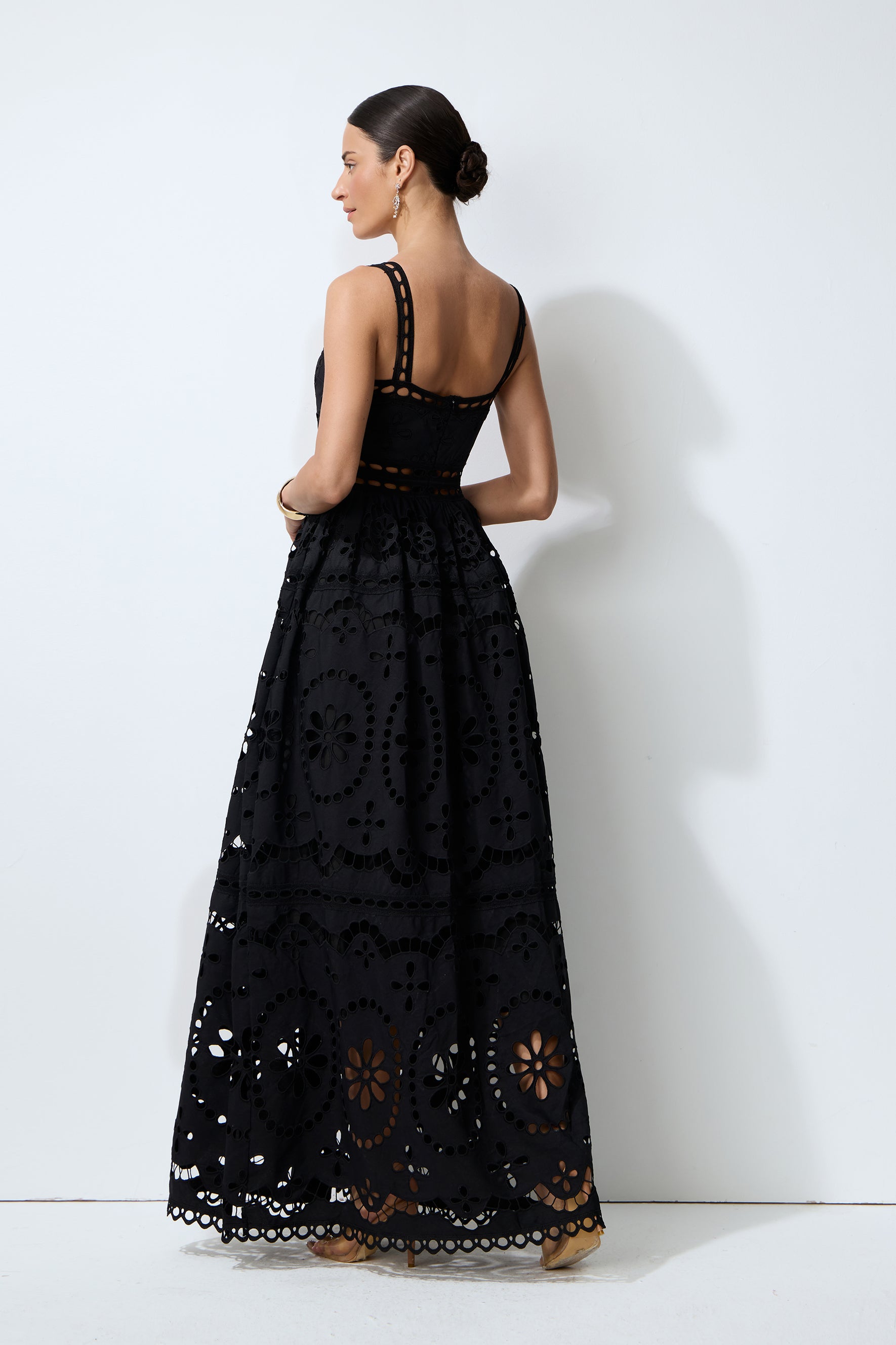 Messy Love Black Eyelet Embroidery Sleeveless Maxi Dress