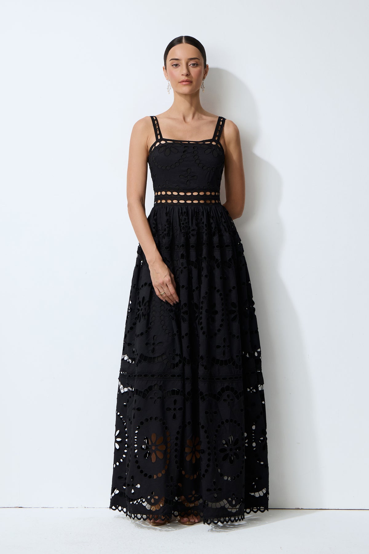 Messy Love Black Eyelet Embroidery Sleeveless Maxi Dress