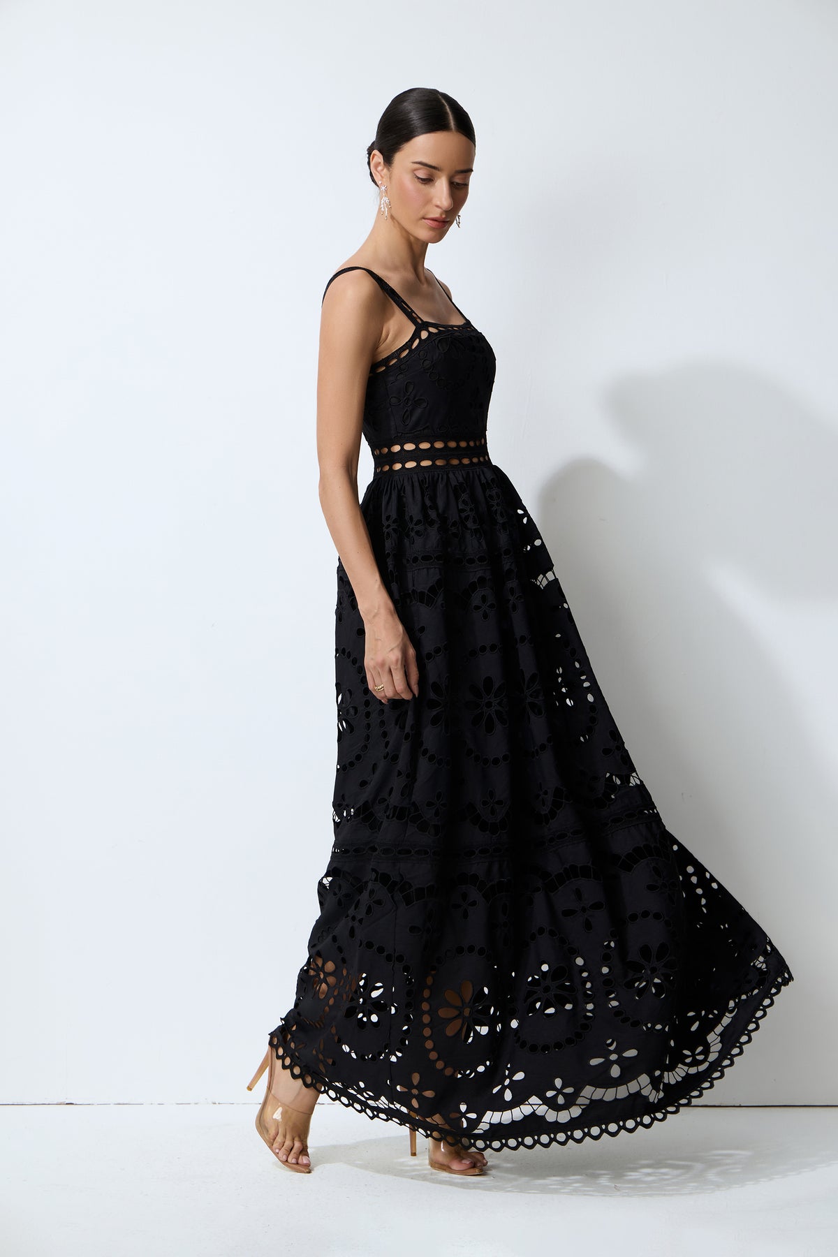 Messy Love Black Eyelet Embroidery Sleeveless Maxi Dress
