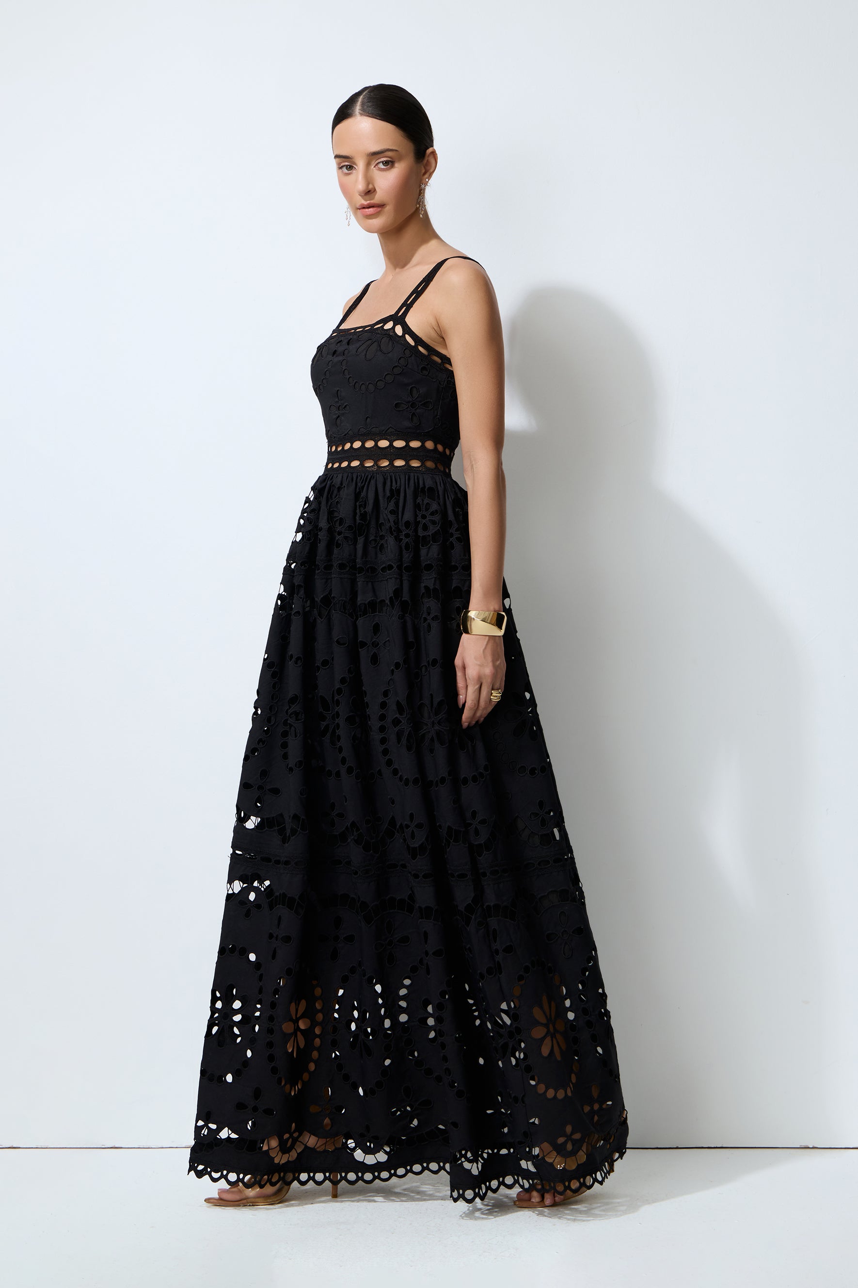 Messy Love Black Eyelet Embroidery Sleeveless Maxi Dress