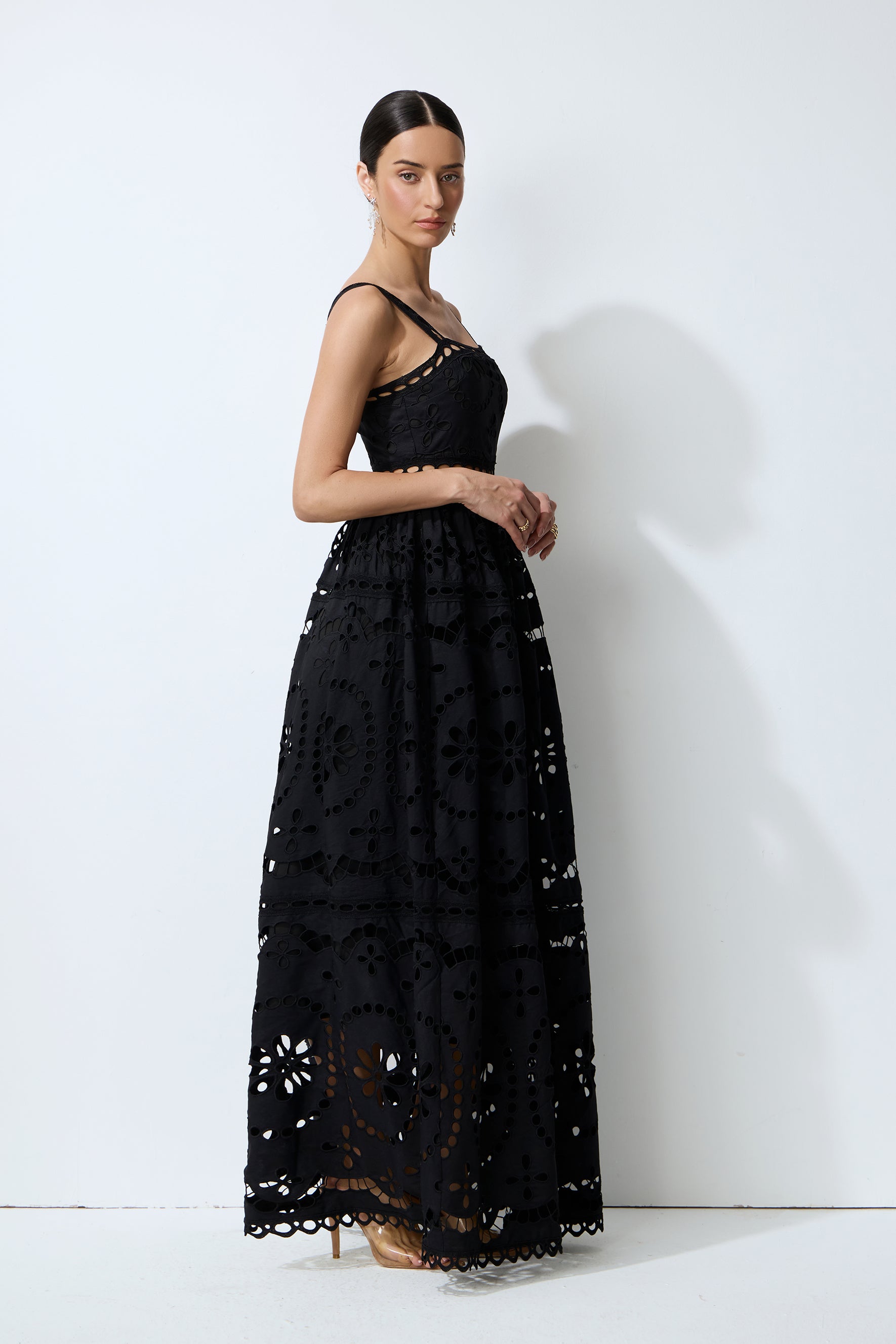 Messy Love Black Eyelet Embroidery Sleeveless Maxi Dress