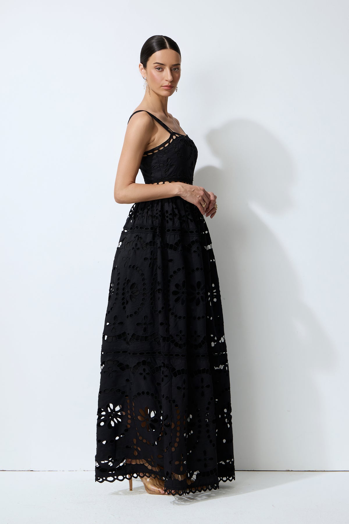 Messy Love Black Eyelet Embroidery Sleeveless Maxi Dress