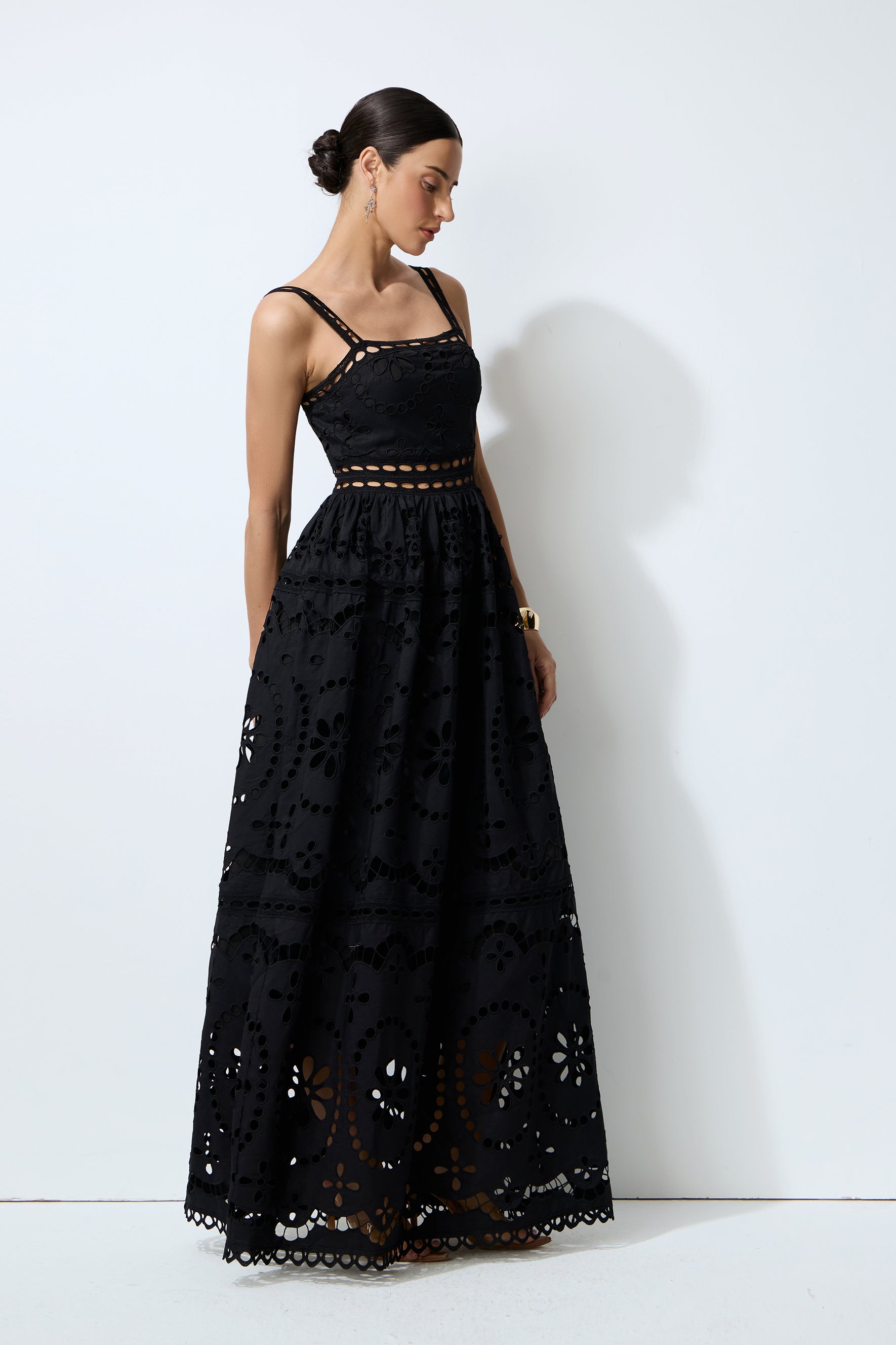 Messy Love Black Eyelet Embroidery Sleeveless Maxi Dress