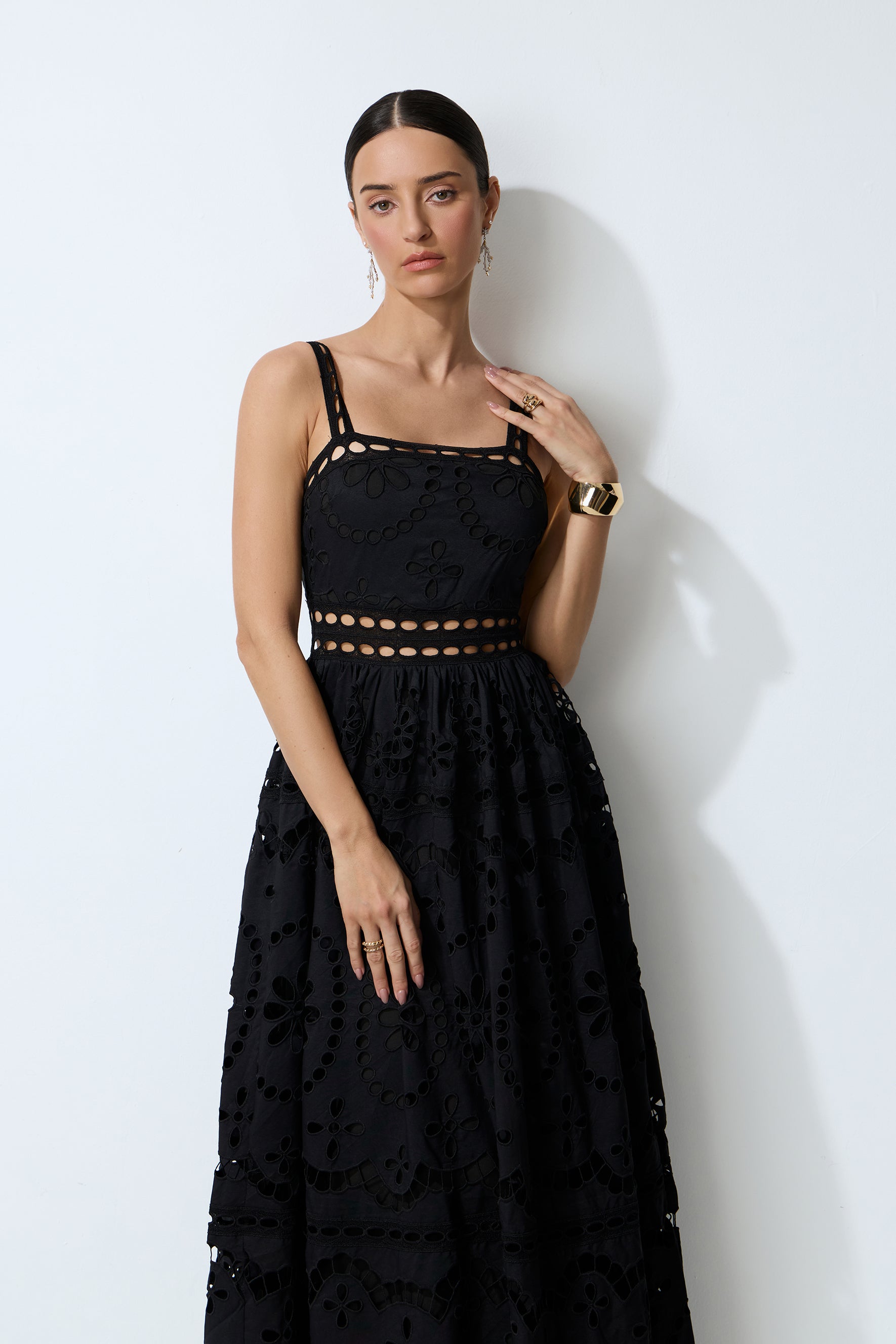Messy Love Black Eyelet Embroidery Sleeveless Maxi Dress