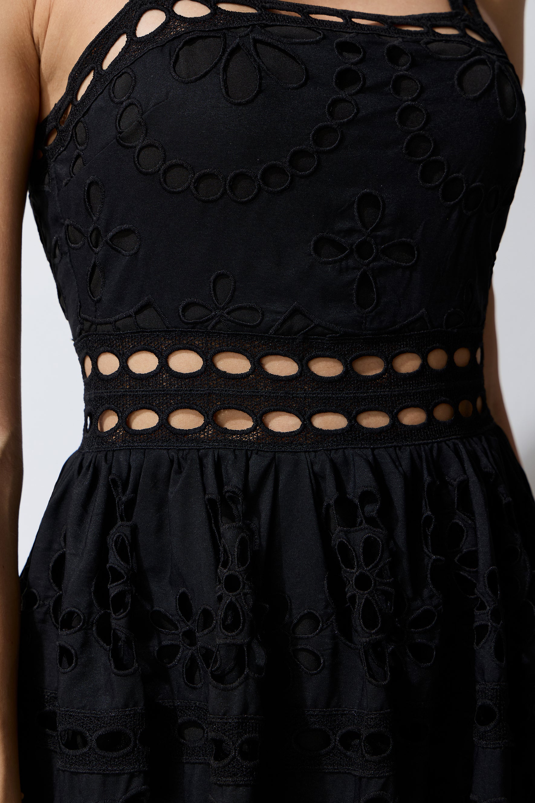 Messy Love Black Eyelet Embroidery Sleeveless Maxi Dress
