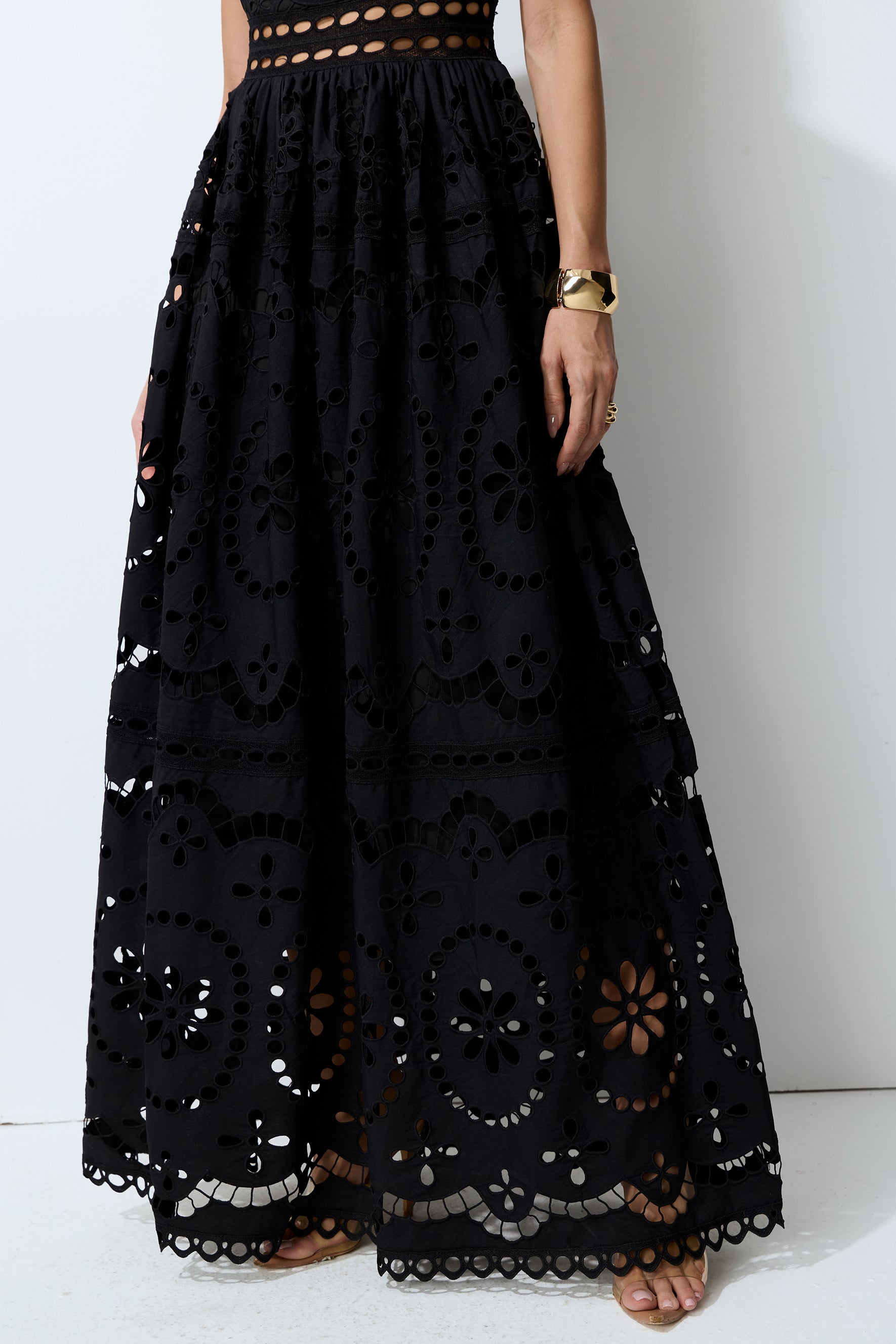 Messy Love Black Eyelet Embroidery Sleeveless Maxi Dress