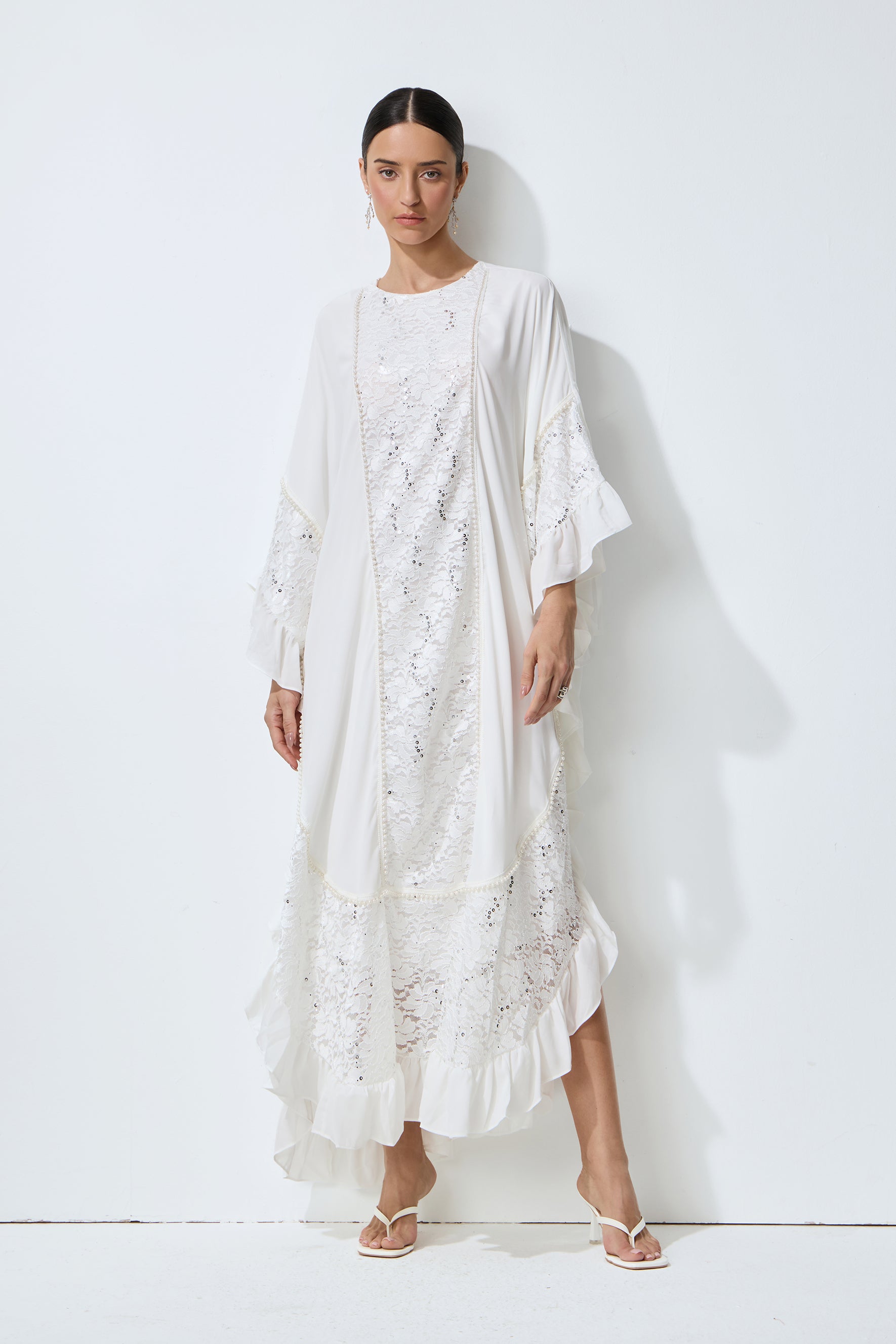 Morning Bliss White Sequin Embellished Lace Panel Maxi Dress
