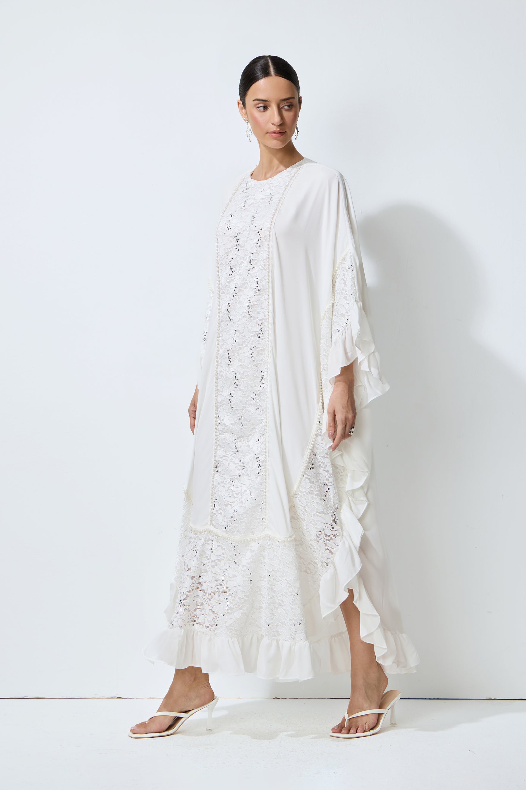 Morning Bliss White Sequin Embellished Lace Panel Maxi Dress